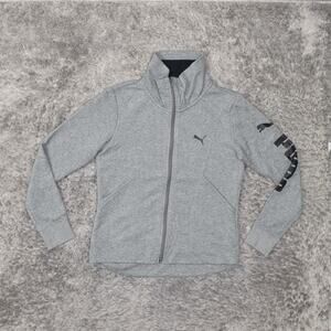 Puma Women's Size S Basic Jacket Gray Cotton Blend Zip Long Sleeve